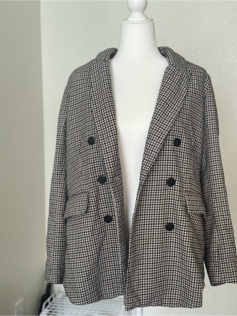 Joie Black & White Houndstooth Double-Breasted Blazer